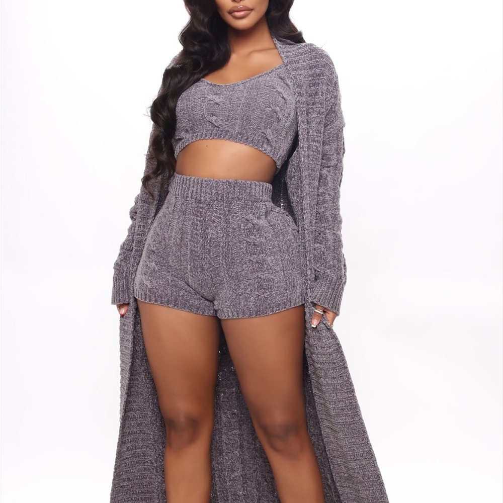 Gray Knit Women's Jumpsuit Set